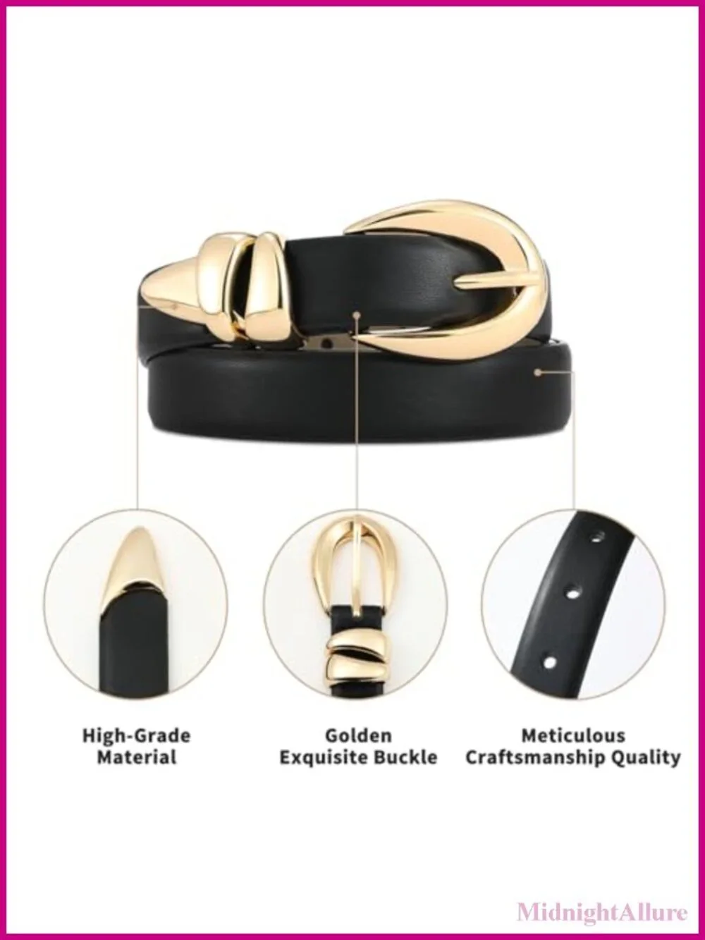 Synthetic Leather Belt for Women with Gold Buckle Stylish Adjustable Daily Wear